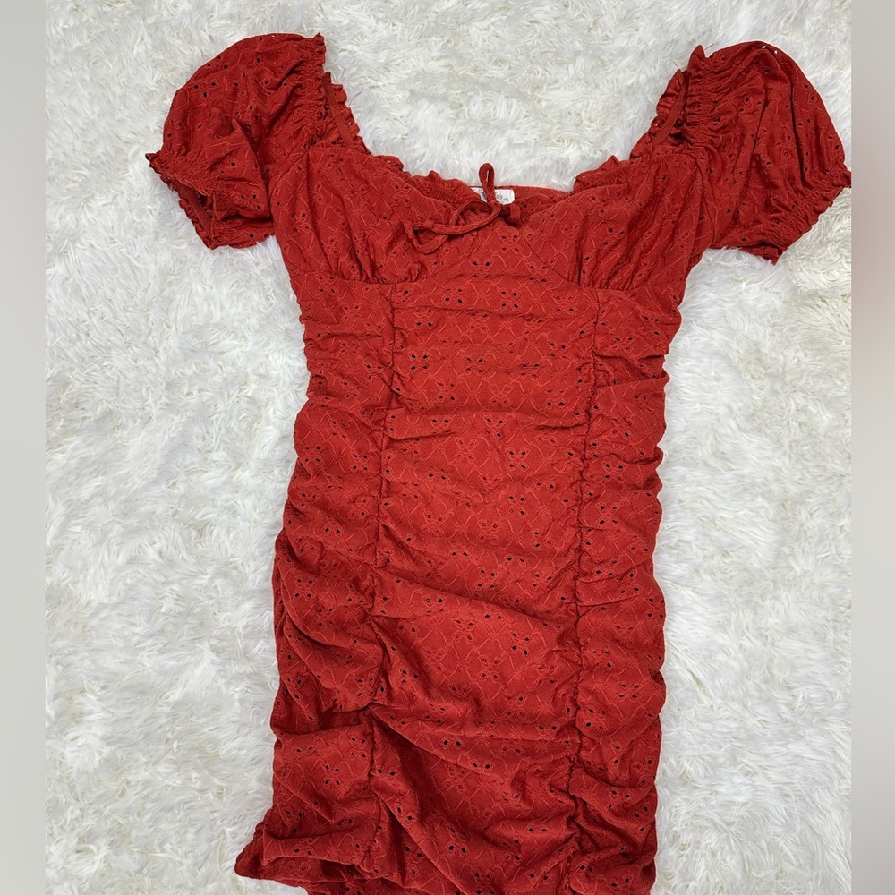 Elegant Red Puff Sleeve Dress